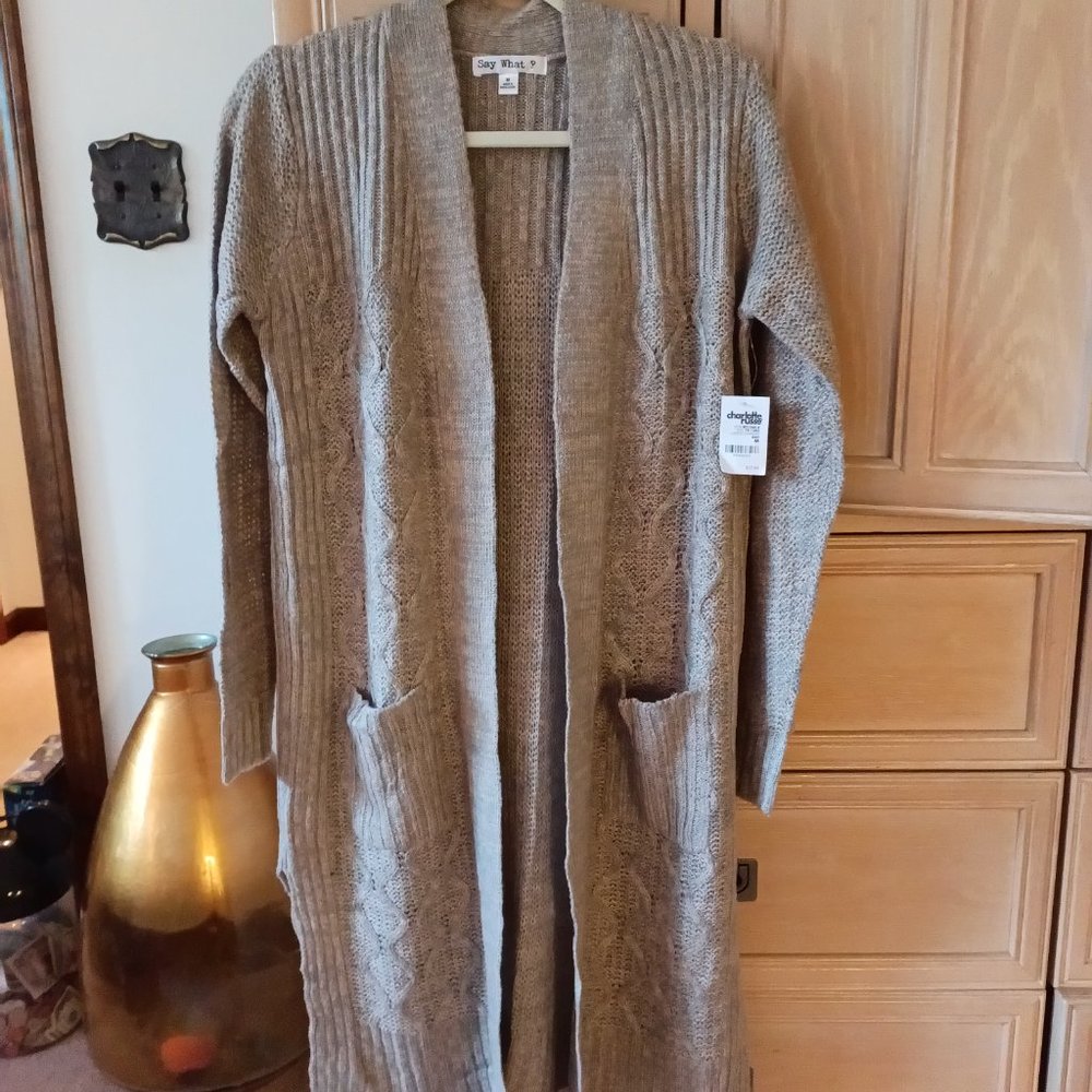 New Charlotte Russe Say What? Long Sweater Medium Oatmeal Beige NWT